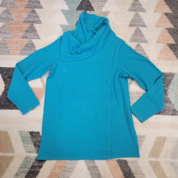 Soft Surroundings Playa Pullover Cowl Neck Sweater in Enamel Blue Size Medium - Picture 1 of 8